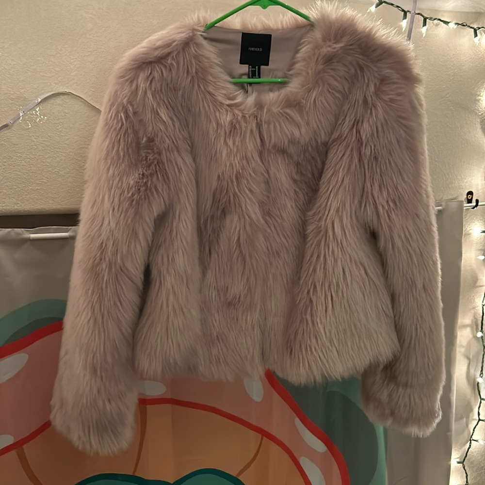 WORN 2x purple faux fur coat